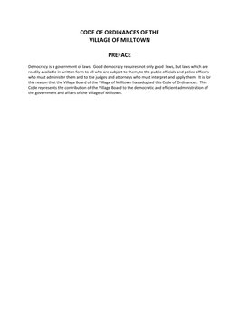 Code of Ordinances of the Village of Milltown Preface