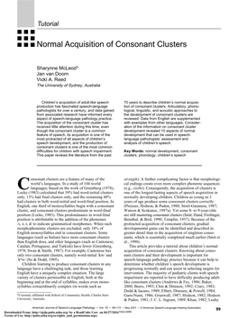 Normal Acquisition of Consonant Clusters