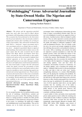 “Watchdogging” Versus Adversarial Journalism by State-Owned Media: the Nigerian and Cameroonian Experience Endong Floribert Patrick C