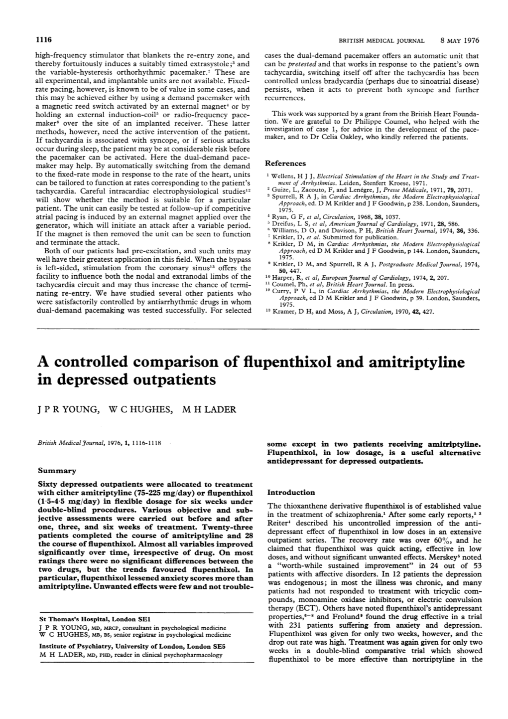 A Controlled Comparison of Flupenthixol and Amitriptyline in Depressed Outpatients