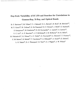 Day-Scale Variability of 3C 279 and Searches for Correlations In