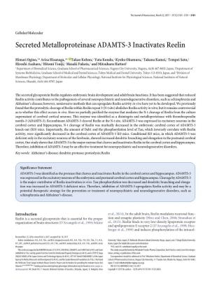 Secreted Metalloproteinase ADAMTS-3 Inactivates Reelin
