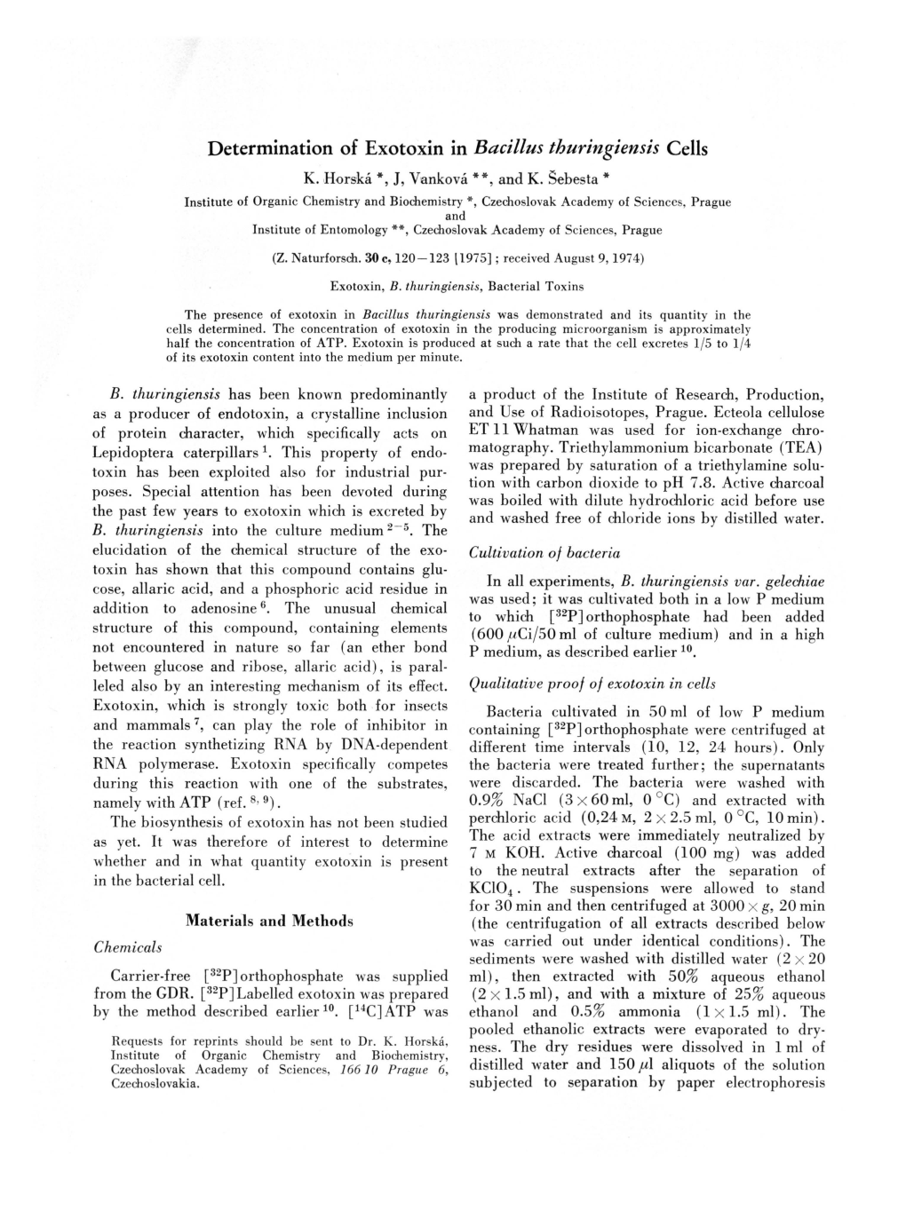 Determination of Exotoxin in Bacillus Thuringiensis Cells K