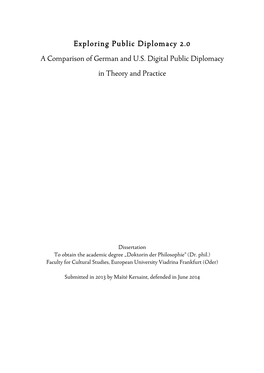 Exploring Public Diplomacy 2.0 a Comparison of German and U.S. Digital Public Diplomacy in Theory and Practice