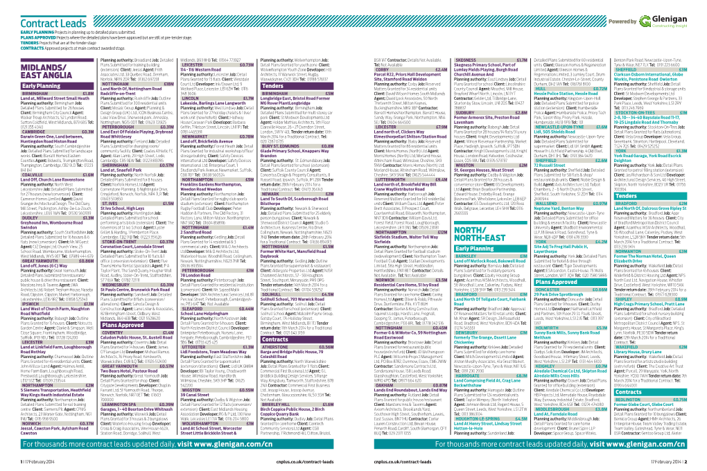 Contract Leads Powered by EARLY PLANNING Projects in Planning up to Detailed Plans Submitted