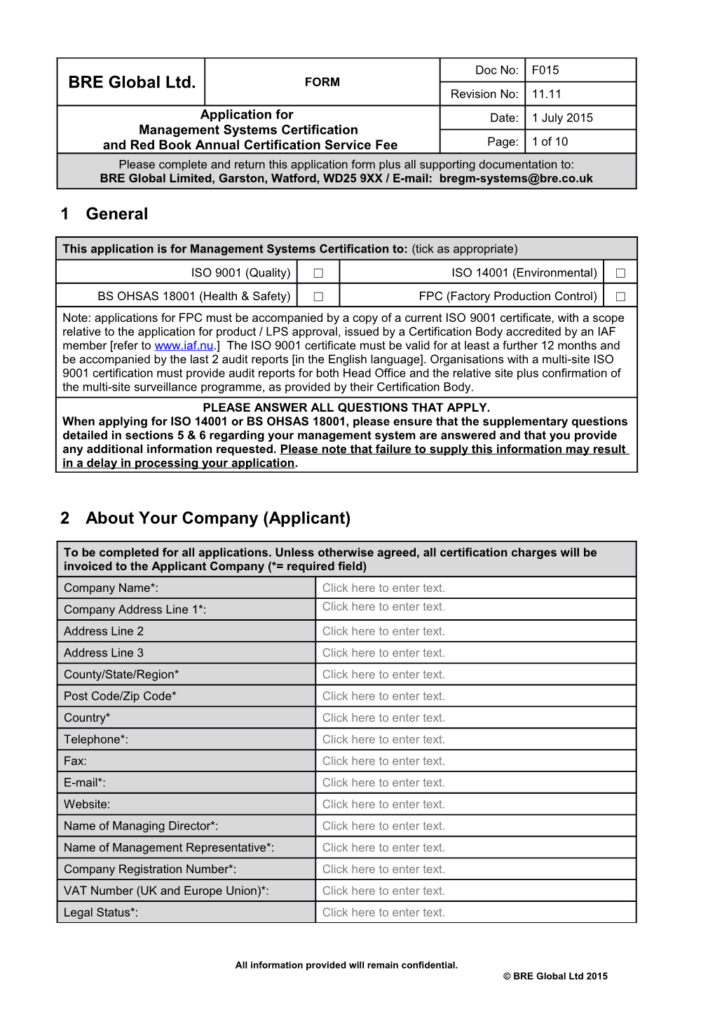 F015 Management Systems Application Form