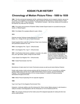 KODAK FILM HISTORY Chronology of Motion Picture Films