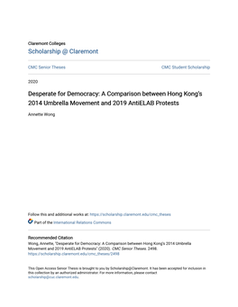 Desperate for Democracy: a Comparison Between Hong Kong's 2014 Umbrella Movement and 2019 Antielab Protests
