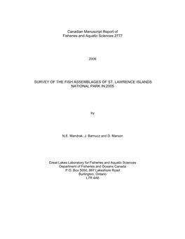 Survey of the Fish Assemblages of St. Lawrence Islands National Park in 2005