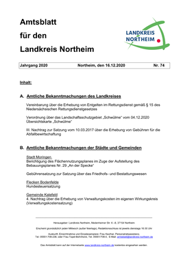 Amtsblatt Für Den Landkreis Northeim
