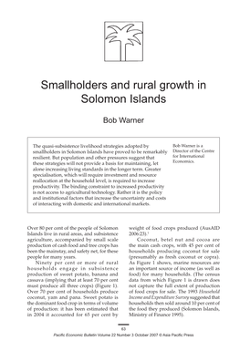 Smallholders and Rural Growth in Solomon Islands