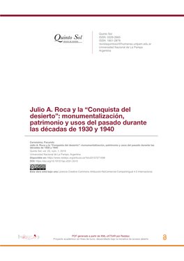 Conquista Del Desierto”: Monumentalización, Patrimonio Y Usos Del Pasado Durante Las Décadas De 1930 Y 1940