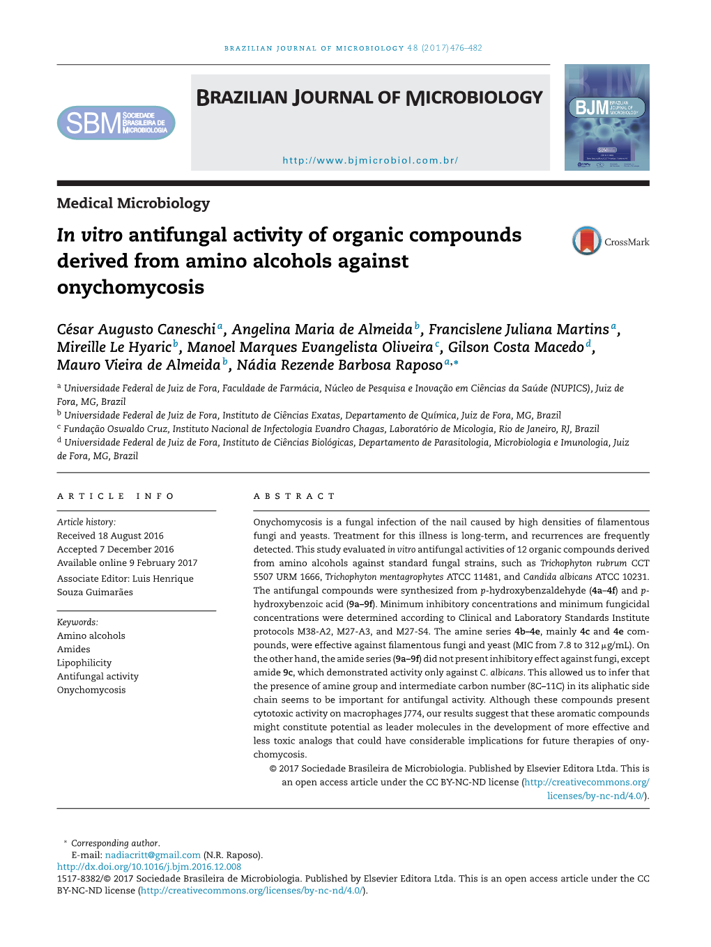 In Vitro Antifungal Activity of Organic Compounds Derived from Amino