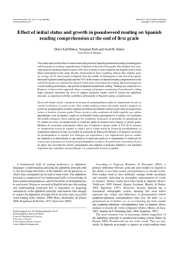 Effect of Initial Status and Growth in Pseudoword Reading on Spanish Reading Comprehension at the End of ﬁ Rst Grade