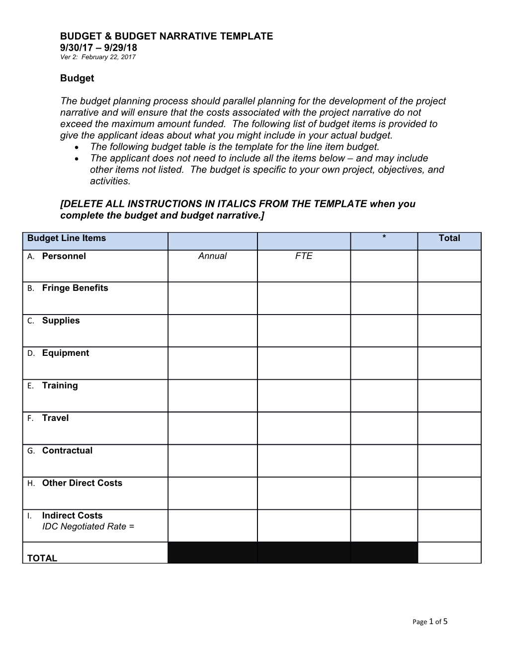 Budget & Budget Narrative Template