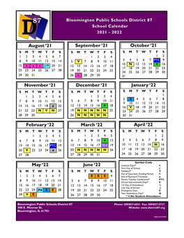 Bloomington Public Schools District 87 School Calendar 2021 - 2022