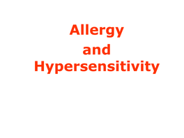 Allergy and Hypersensitivity Introduction