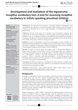 Development and Evaluation of the Ingwavuma Receptive Vocabulary Test: a Tool for Assessing Receptive Vocabulary in Isizulu-Speaking Preschool Children