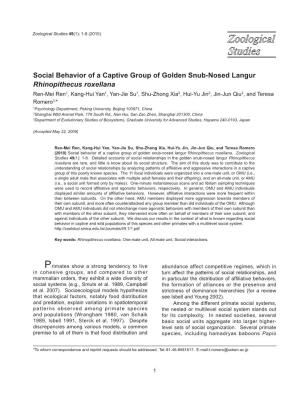 Social Behavior of a Captive Group of Golden Snub-Nosed Langur