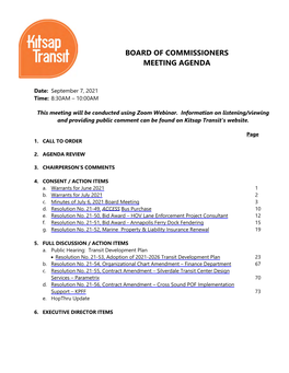 Board of Commissioners Meeting Agenda