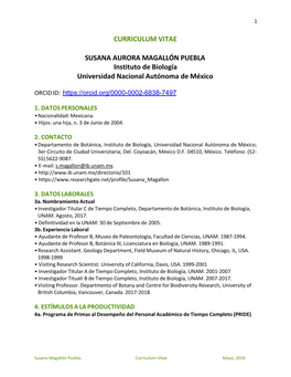Curriculum Vitae Susana Aurora Magallón Puebla