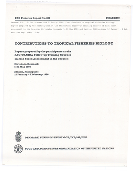 Contrmutions to TROPICAL FISHERIES BIOLOGY