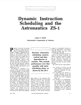 Dynamic Instruction Scheduling and the Astronautics ZS-1
