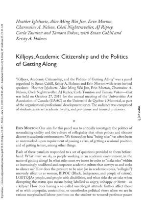 Killjoys, Academic Citizenship and the Politics of Getting Along