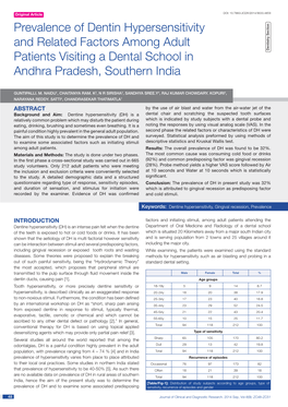 Prevalence of Dentin Hypersensitivity and Related Factors Among Adult Dentistry Section Patients Visiting a Dental School in Andhra Pradesh, Southern India