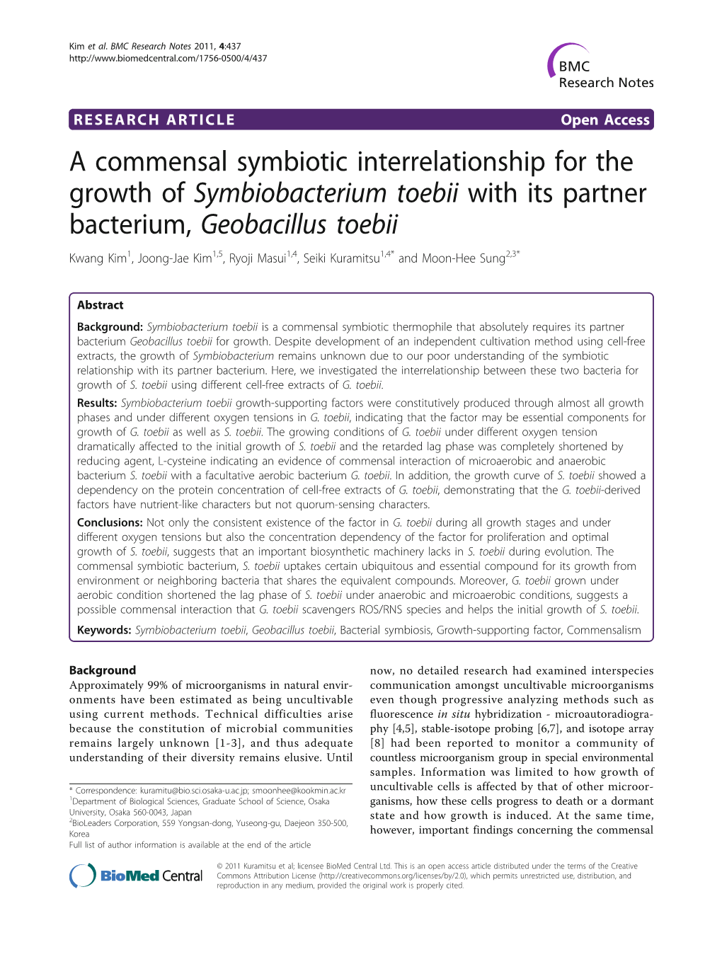 A Commensal Symbiotic Interrelationship for the Growth Of