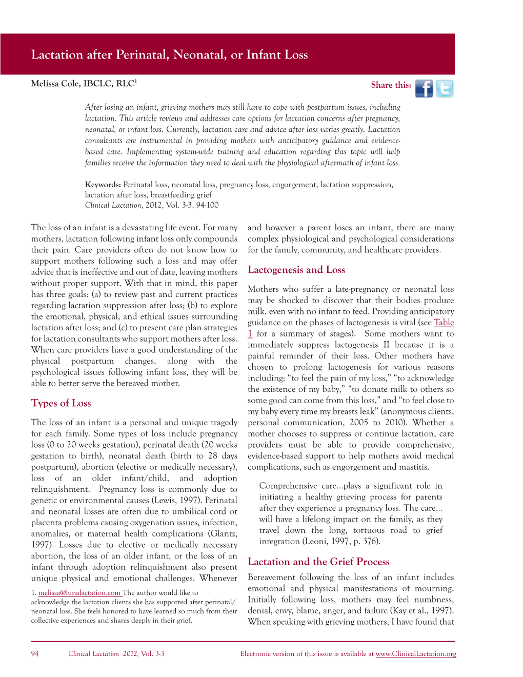 Lactation After Perinatal, Neonatal, Or Infant Loss