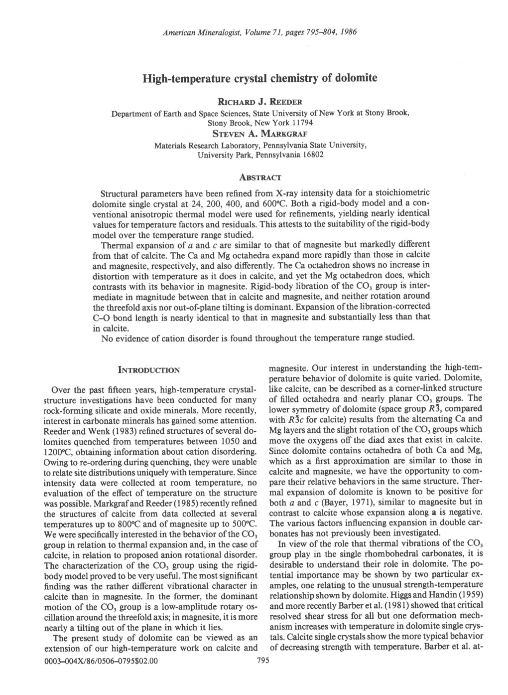 High-Temperature Crystal Chemistry of Dolomite