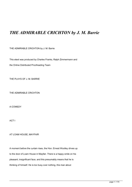 THE ADMIRABLE CRICHTON by JM Barrie&lt;/H1&gt;