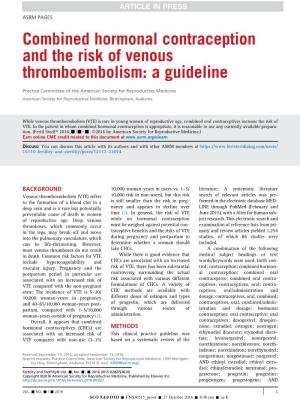 Combined Hormonal Contraception and the Risk of Venous Thromboembolism: a Guideline