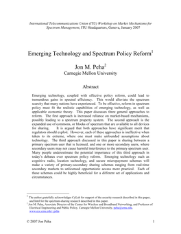 Emerging Technology and Spectrum Policy Reform 1