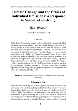 Climate Change and the Ethics of Individual Emissions: a Response to Sinnott-Armstrong
