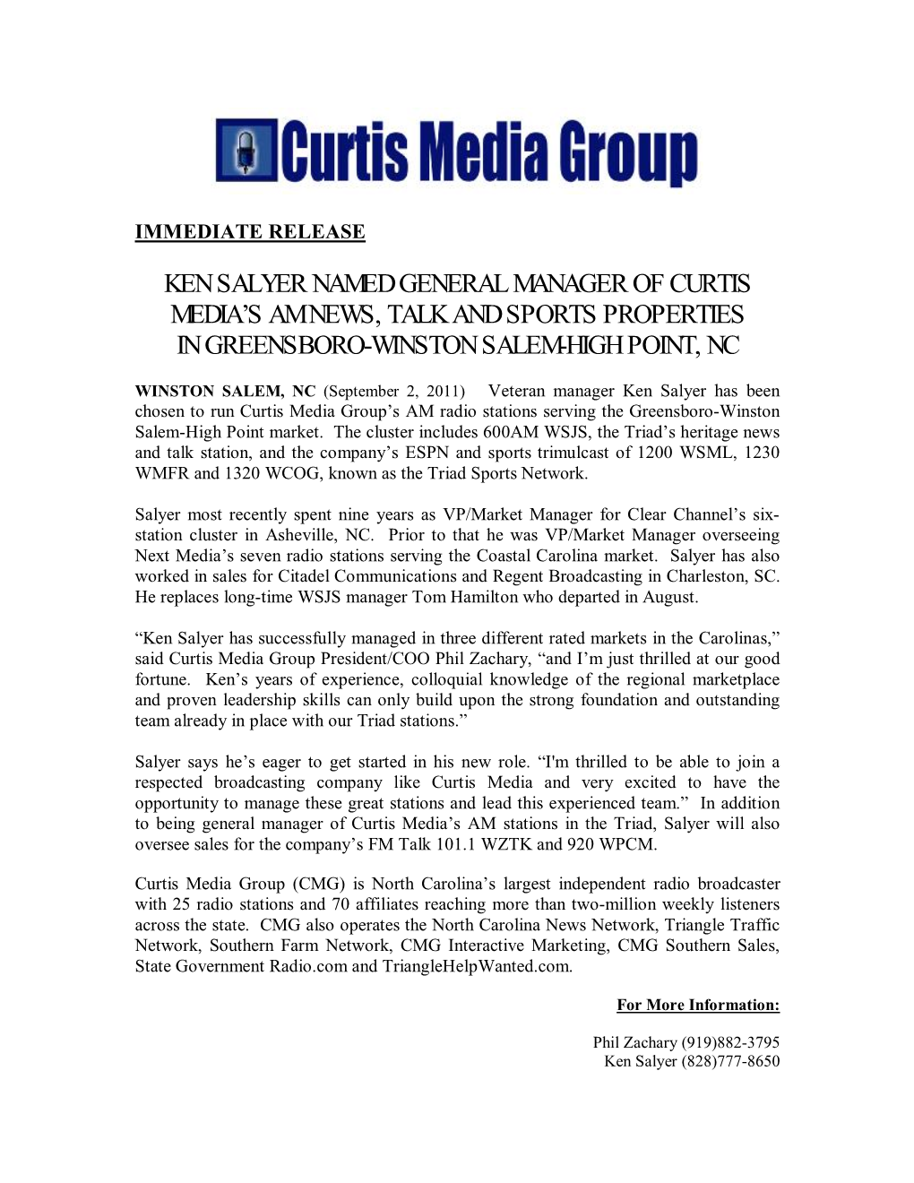 Ken Salyer Named General Manager of Curtis Media's