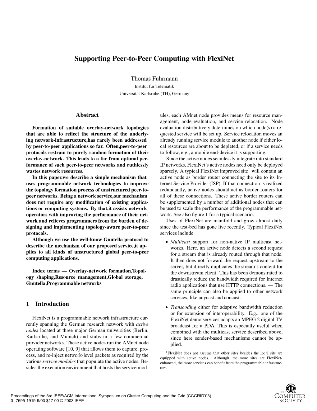 Supporting Peer-To-Peer Computing with Flexinet