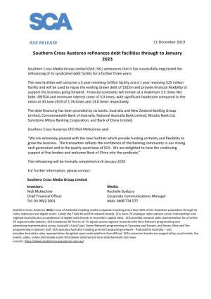 ASX RELEASE Southern Cross Austereo Refinances Debt Facilities