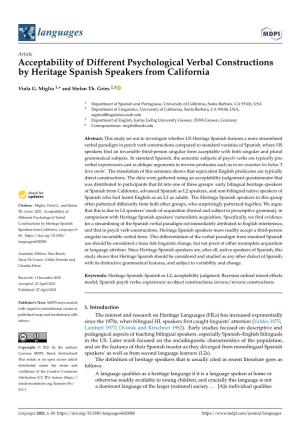 Acceptability of Different Psychological Verbal Constructions by Heritage Spanish Speakers from California