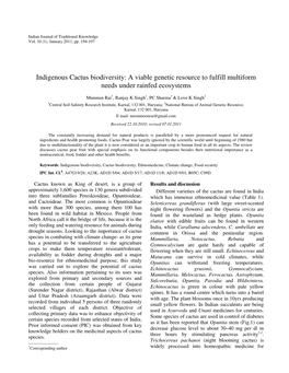 Indigenous Cactus Biodiversity: a Viable Genetic Resource to Fulfill Multiform Needs Under Rainfed Ecosystems