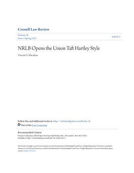 NRLB Opens the Union Taft Hartley Style