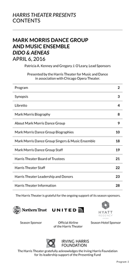 Harris Theater Presents Contents Mark Morris