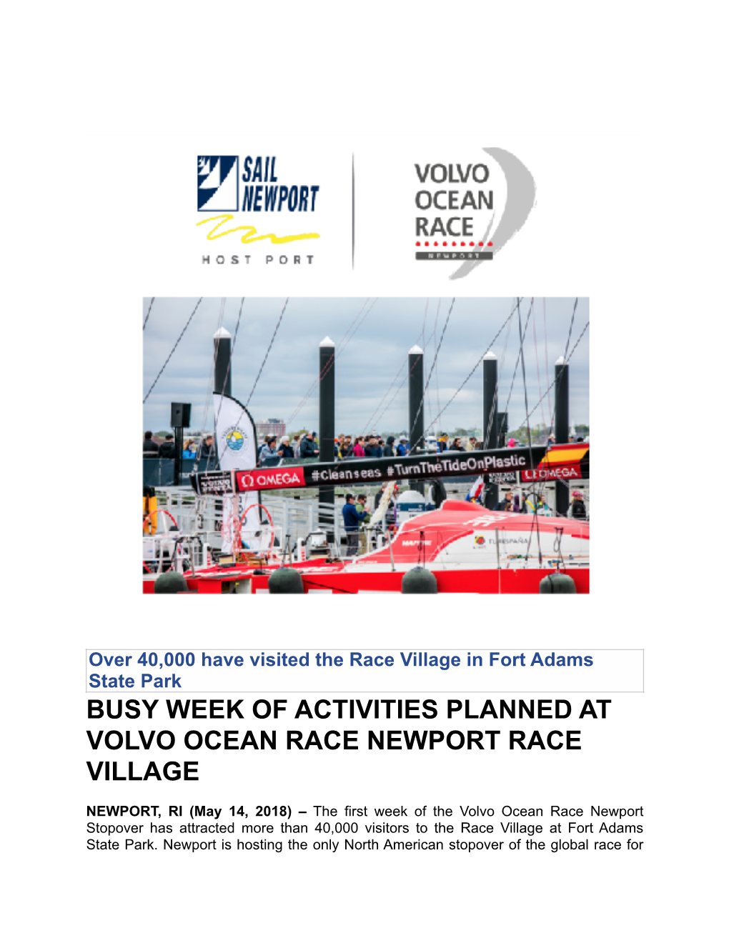 Busy Week of Activities Planned at Volvo Ocean Race Newport Race Village