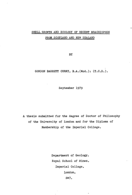 Shell Growth and Ecology of Recent Brachiopods from Scotland and New Zealand