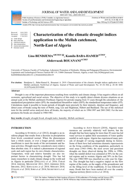 Characterization of the Climatic Drought Indices Application to the Mellah Catchment, North-East of Algeria
