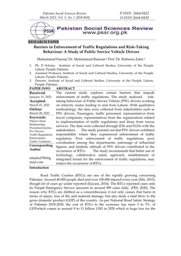 Barriers in Enforcement of Traffic Regulations and Risk-Taking Behaviour: a Study of Public Service Vehicle Drivers