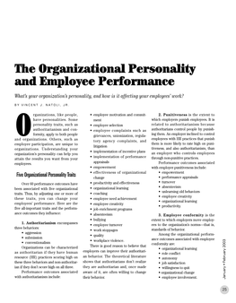 The Organizational Personality and Employee Performance What’S Your Organization’S Personality, and How Is It Affecting Your Employees’ Work?