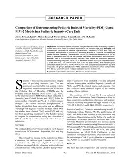 Comparison of Outcomes Using Pediatric Index of Mortality (PIM) -3 and PIM-2 Models in a Pediatric Intensive Care Unit