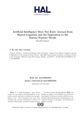 Artificial Intelligence Does Not Exist: Lessons from Shared Cognition and the Opposition to the Nature/Nurture Divide Vassilis Galanos